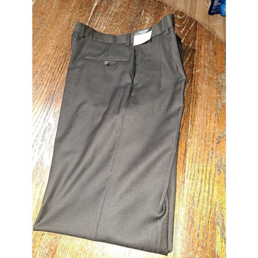 New 34W Sacari Brown Shark Skin T29 Wool Dress Suit Pants Untailored Not Hemmed